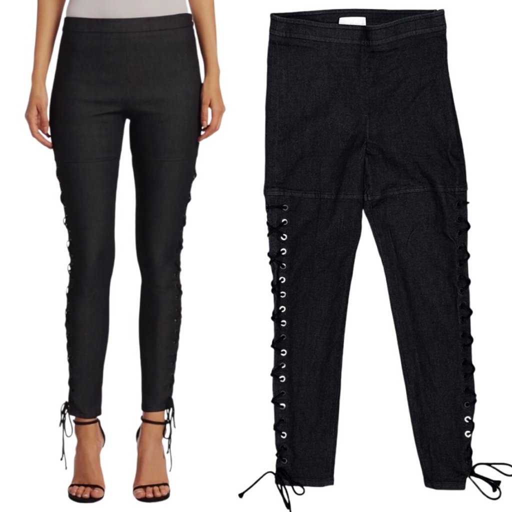 Cinq A Sept Kiran Pant Mid-Rise Stretch Denim Lace-Up Ankle Jeans In Black Sz 0